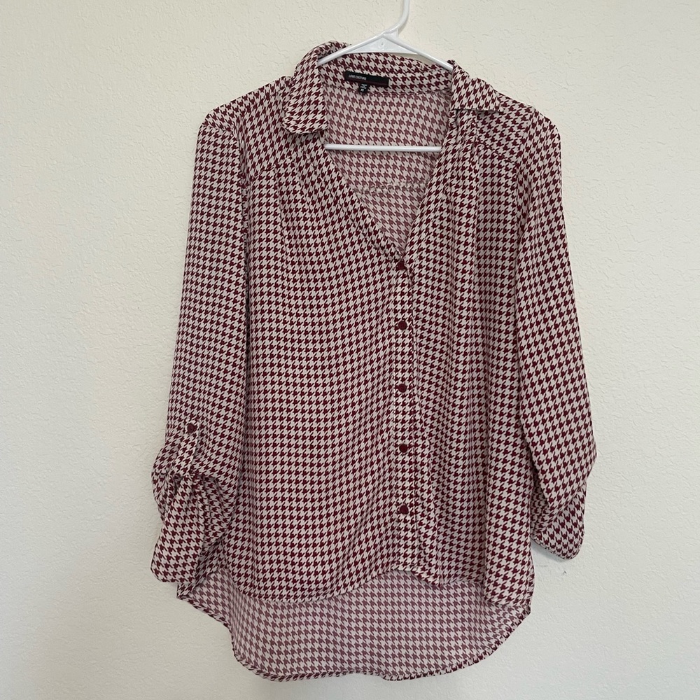 Love Culture Medium Collared Shirt Houndstooth pattern blouse button down